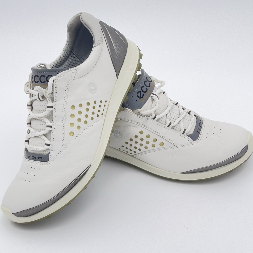 Ecco Biom Yak Leather Golf Shoes Cream White Soft Spike Men Sz 40 US